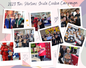 A collage of photos showcasing various moments from the 2023 Tim Hortons Smile Cookie Campaign in a celebratory atmosphere.